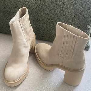 Dolce Vita Caster H2O Beige Faux Suede Ankle Boots for Women